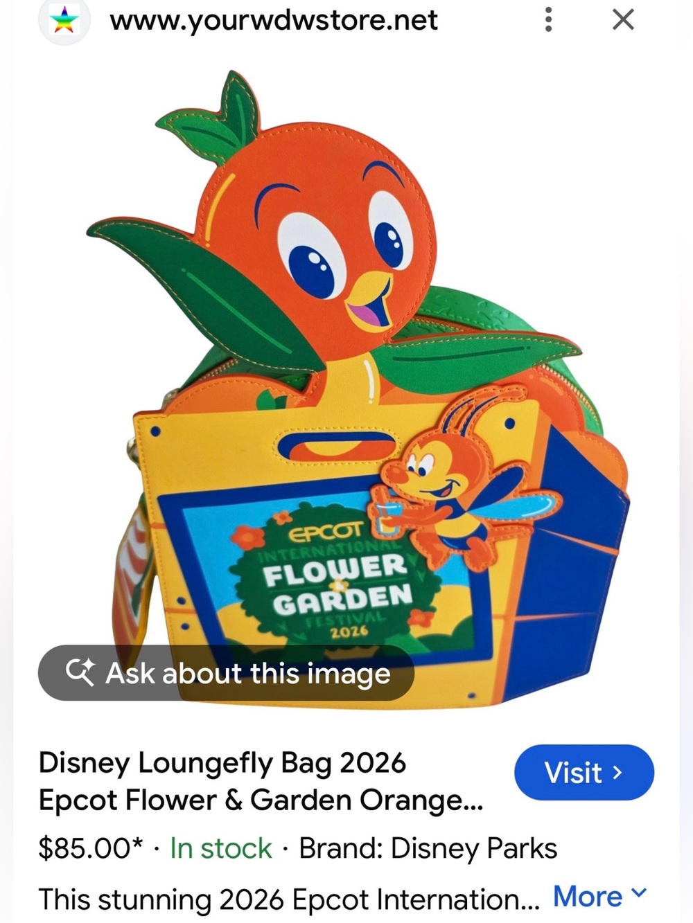 *3215**Disney Orange Bird Loungefly Bag - Orange & Green